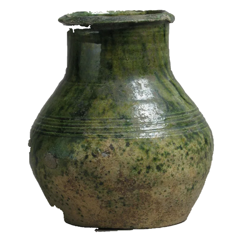 Green earthenware pot